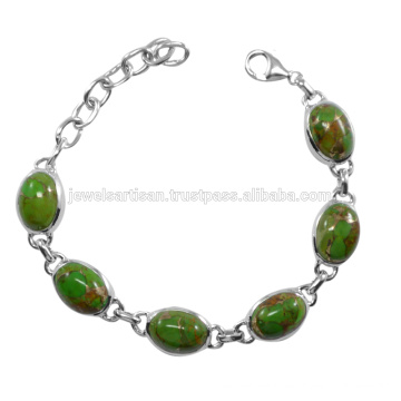 Verde de cobre turquesa de piedras preciosas 925 pulsera de plata de ley